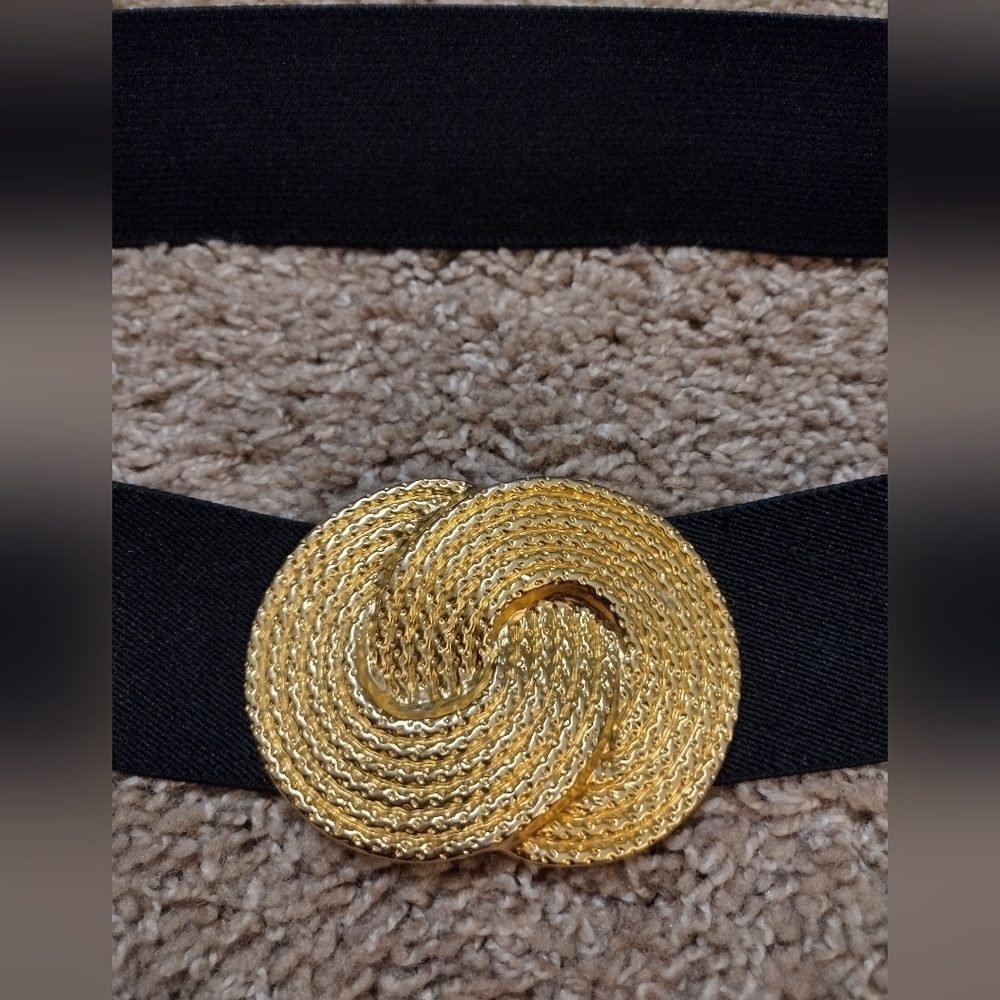Nan Lewis Vintage Golden Buckle Elastic Stretch Belt - Picture 2 of 9